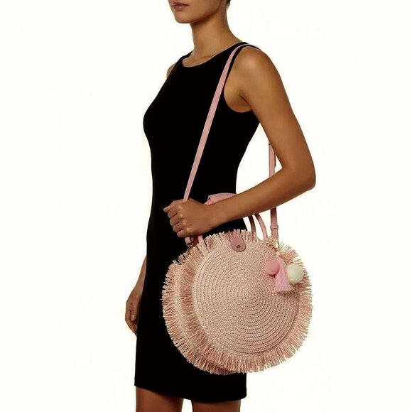Most Wanted Handbags - Most Wanted Design By Carlos Souza Women's Circle Straw Bag, Pink NWT